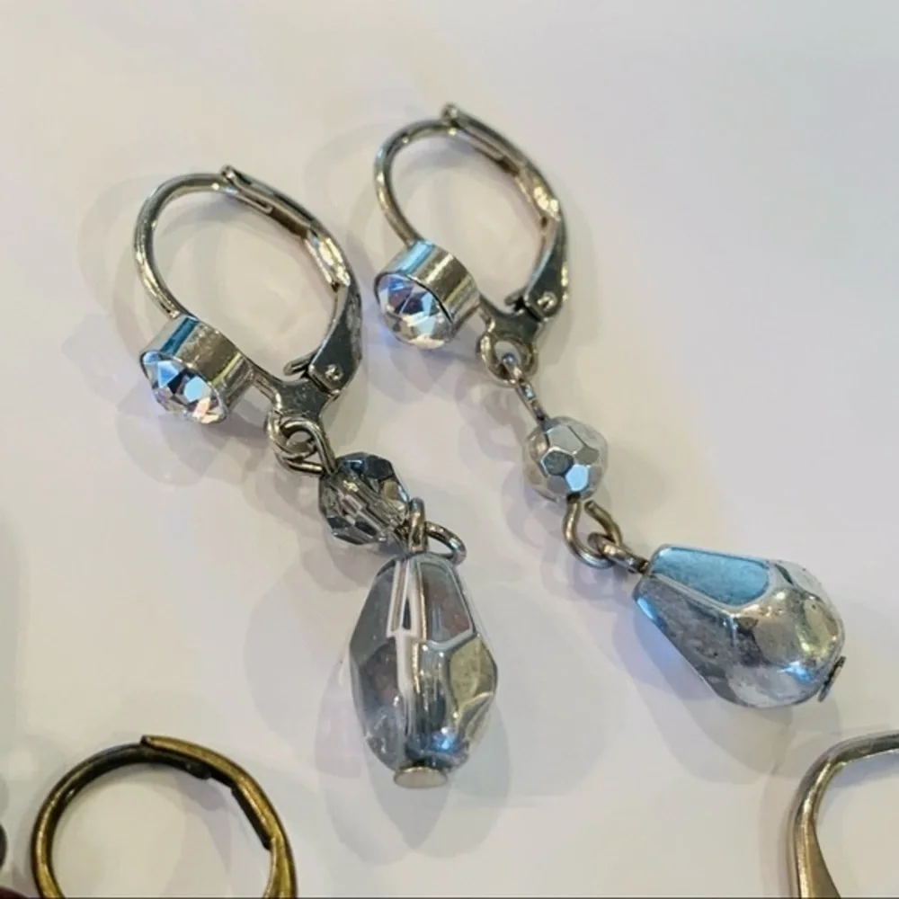 5 pair lot nice quality lever back genuine Pearl dangle rhinestone crystal